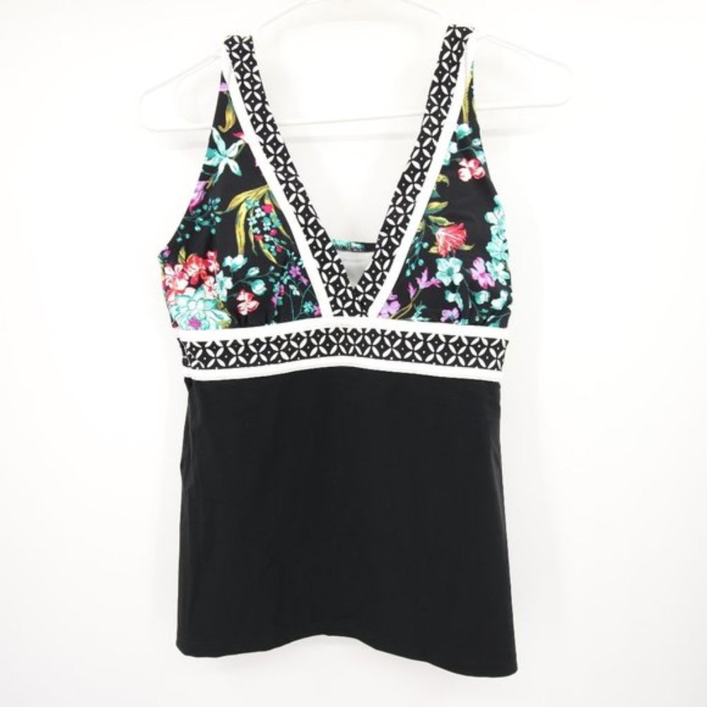NWOT Lands End Black Floral Swim Tankini Top Size 8
